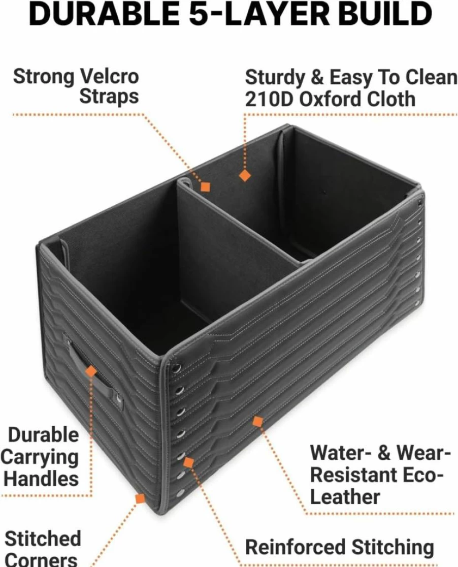 Owleys Foldable Car Trunk Organizer with Lid - 21.6" Collapsible Hexy Storage Bin for Auto Organization & Travel Accessories