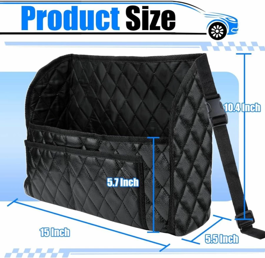 BFXM Leather Car Seat Organizer - Purse & Handbag Holder Between Seats, Large Storage Net for SUV, Truck Accessories, Backseat Barrier Pocket for Kids/Pet Supplies
