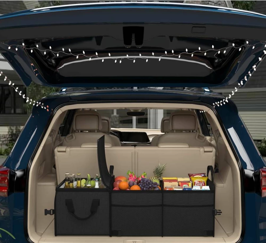 X-Cosrack Collapsible Car Trunk Organizer with Cooler Bag - Large Multi-Compartment Storage for SUV, Truck, Automotive - Portable, Washable, Black