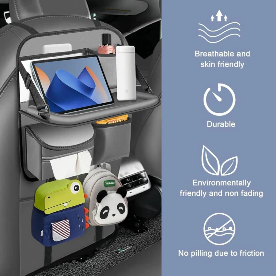 Artgeeker 2 Pack Car Back Seat Organizer with Fold-Out Tablet Tray, Nappa Leather & PVC Phone Holder, Includes Tissue Dispenser for Autos and SUVs, Black