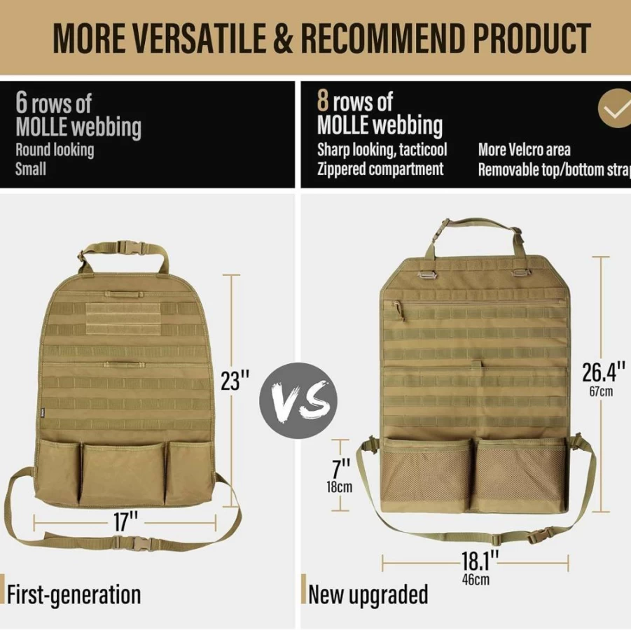 WYNEX Car Seat Back Organizer with Molle Panel, Storage Pockets & Custom Patch, Universal Fit for Trucks, Jeeps, F150 & Pickups, Durable Backseat Protector for Road Trips