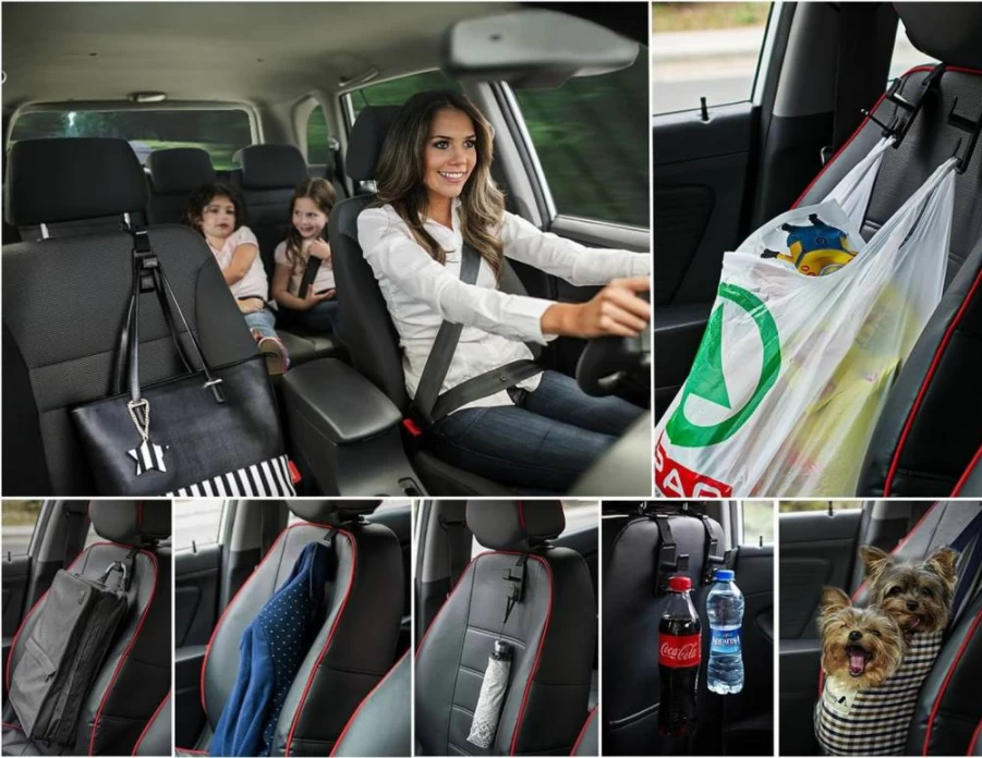 Heroway 4Pack Frosted Black Car Seat Hooks - Over The Seat Headrest Hanger Organizer for Purse, Grocery Bags, Matte Black Magic Holder