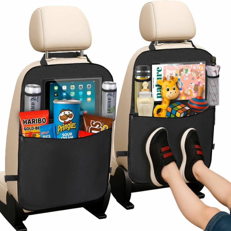 QuiHeat 2 Pack Waterproof Backseat Car Organizer with Storage Pockets, Universal Leather Seat Protector for Kids, Multifunctional Auto Travel Accessories