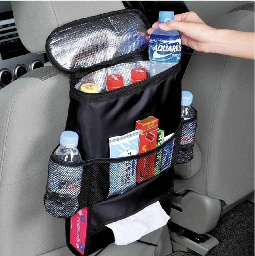 KAFEEK Car Seat Organizer with Insulated Cooler Pocket, Multi-Pocket Auto Seat Back Storage Bag, Heat-Resistant Travel Organizer for Bottles & Accessories