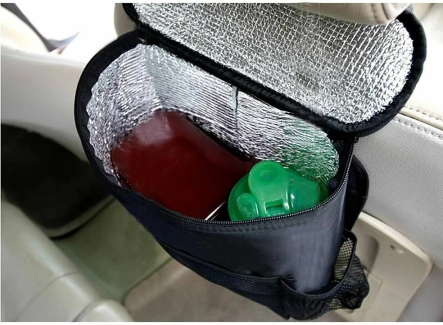 KAFEEK Car Seat Organizer with Insulated Cooler Pocket, Multi-Pocket Auto Seat Back Storage Bag, Heat-Resistant Travel Organizer for Bottles & Accessories