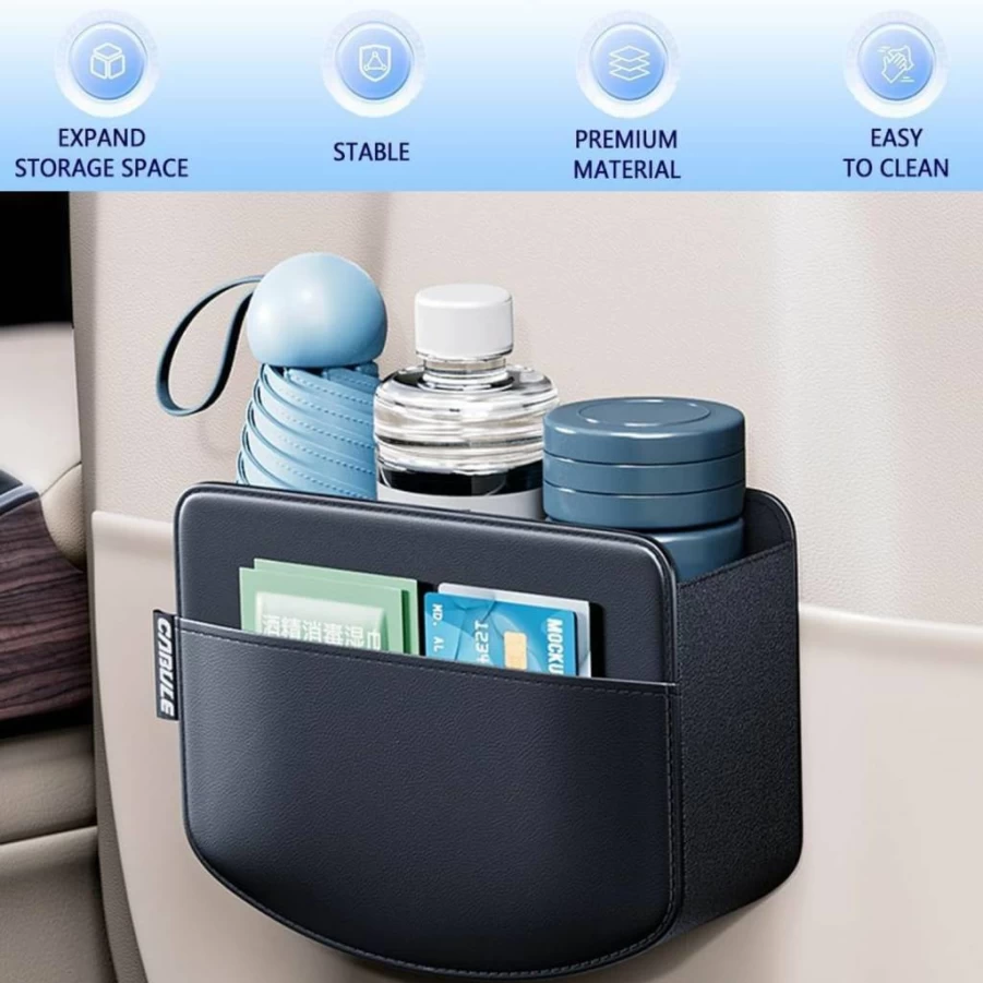 COMFYPART Multifunctional Car Seat Organizer - Leather Back Storage Box, Collapsible Trash Can & Portable Accessory for Front & Rear Seats (1PC)