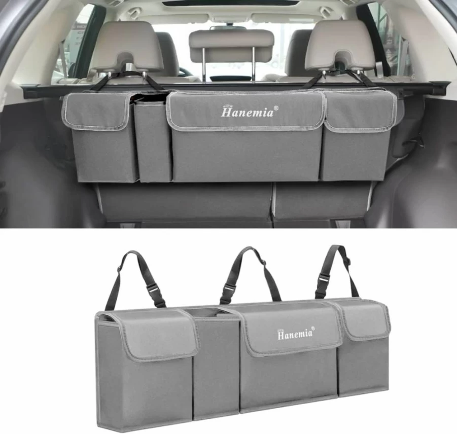 Hanemia Waterproof Collapsible Car Trunk Organizer with 4 Pockets - Backseat Storage Bag for SUV, Truck, MPV - Durable Auto Interior Accessories for Men & Women (Black)