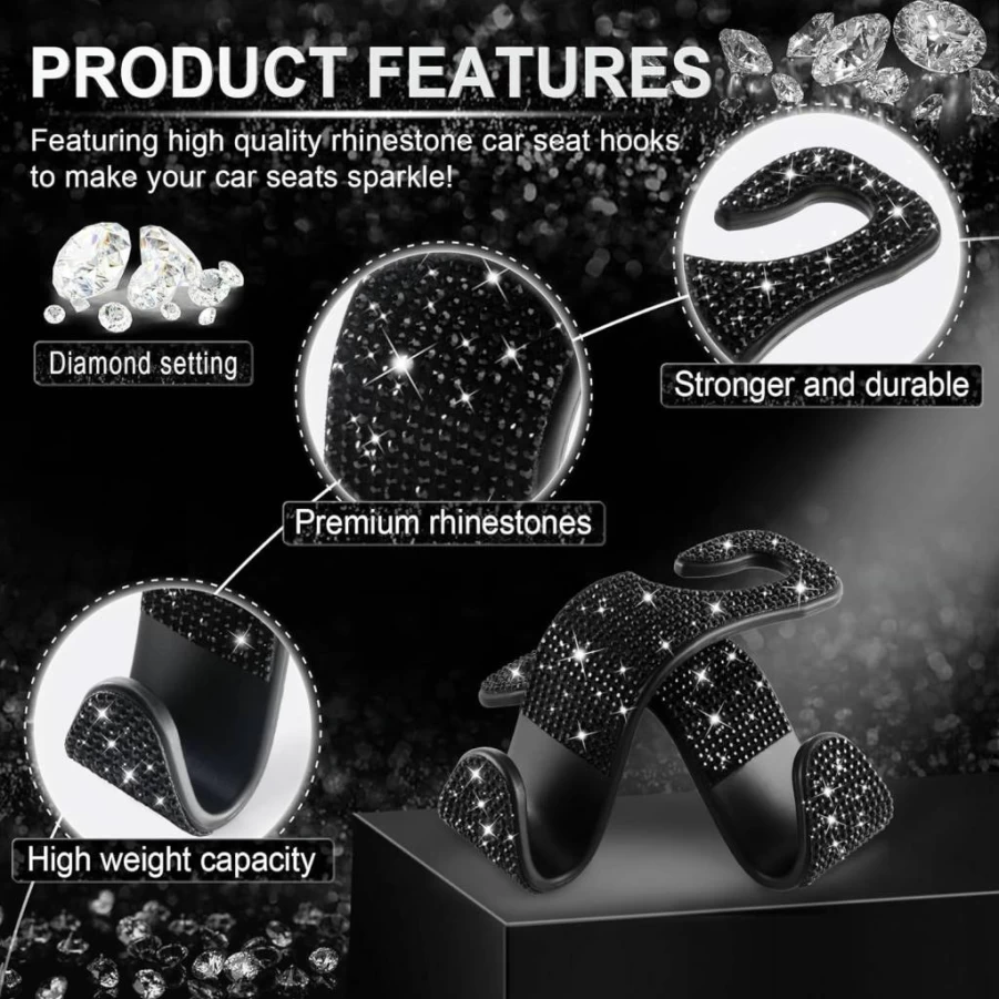 LivTee 4 Pack Car Seat Hooks - Universal Headrest Hangers for Purses, Coats, Groceries, Umbrellas - Durable Carbon Fiber Black Auto Organizer