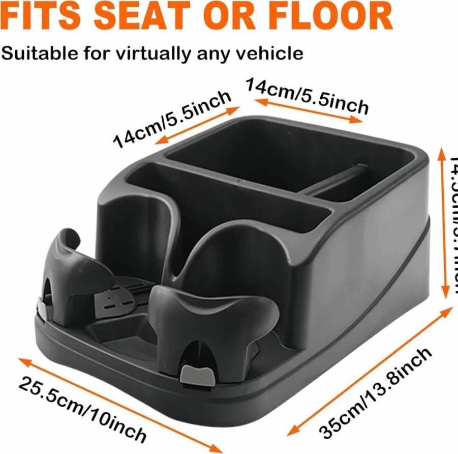 Keyiduid Universal Car Center Console Organizer - Adjustable Cup Holder for Trucks, SUVs, Minivans - Black Vehicle Storage Box with Drink Holder