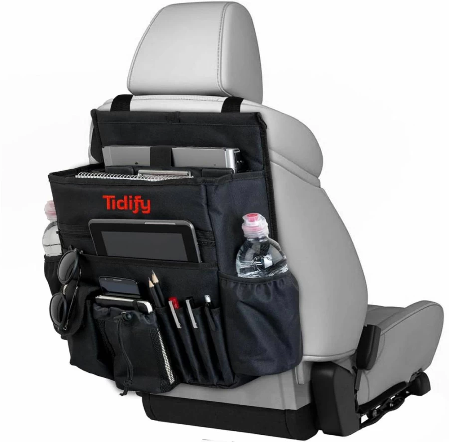 Tidify Back Seat Car Organizer with Tablet & Laptop Storage, Adjustable Shoulder Strap, Side Straps & Durable Buckles for Office on the Go