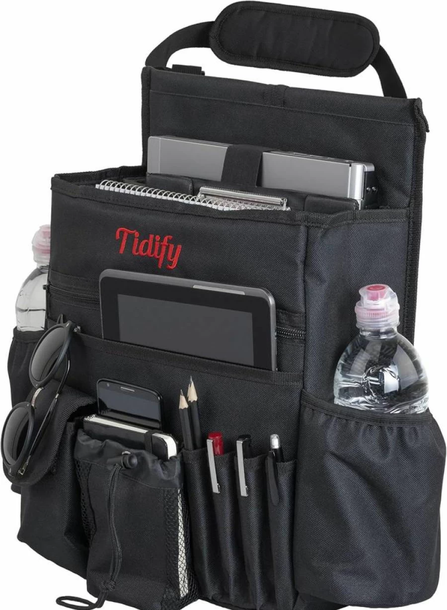 Tidify Back Seat Car Organizer with Tablet & Laptop Storage, Adjustable Shoulder Strap, Side Straps & Durable Buckles for Office on the Go